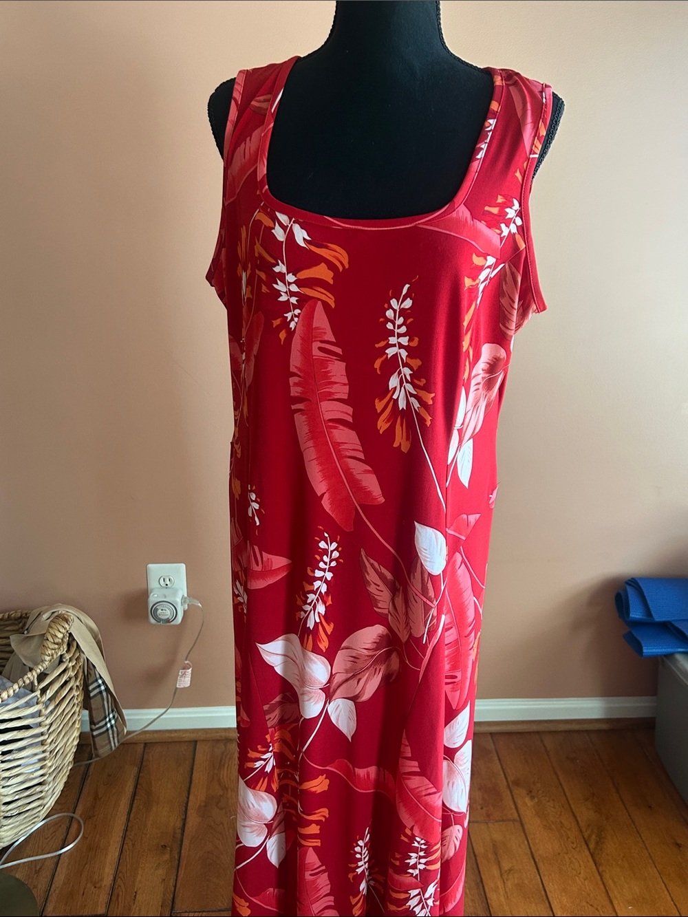Susan Graver Red Floral Scoop Neck Tank Nightgown